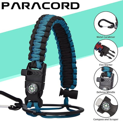 Half-gallon Insulated Water-Bottle with Straw - Stainless Steel Thermo Jug with Spout Straws Lids, Paracord Handle & Bottle Sleeve, 64OZ Vacuum Thermo Water Bottle for Camping Trip