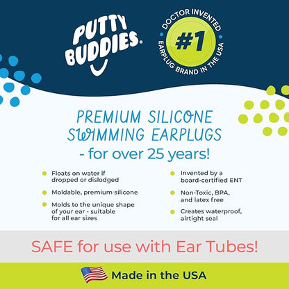 Earvolution Floating Putty Buddies Ear Plugs for Swimming - Invented by an Ear Physician - Moldable, Premium, Silicone - Floats on Water - Waterproof - Made in The USA - 3 Pack - Hot Pink