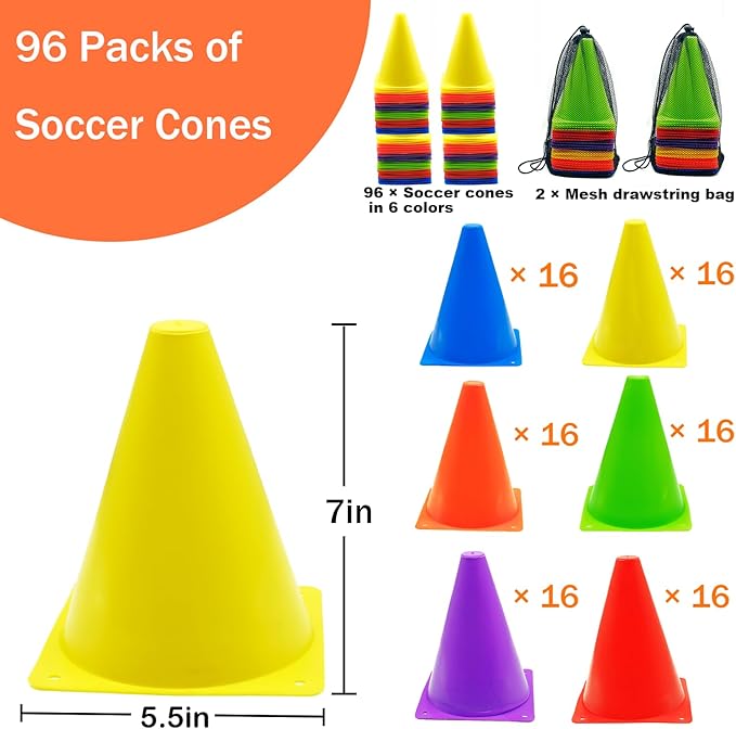 12/24/48Pcs Soccer Cones,7" or 9" Soccer Cones for Training, Multicolor Cones Sports Soccer Training Cones, Field Cones for Skating Basketball Football Drills Practice