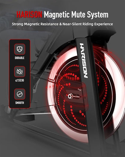 HARISON Semi-Commercial Exercise Bike 400 lbs Capacity, Magnetic Stationary Bikes for Home Gym with Bluetooth & Tablet Holder & Comfortable Seat Cushion