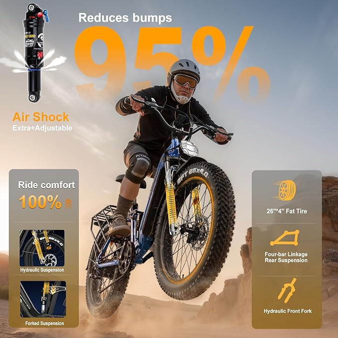 FREESKY Electric Bike for Adults,105mile Long Range Ebike, 2000W Motor 37MPH Fast Step-Thru E Bike 25Ah Samsung Cells Battery Full Suspension Electric Dirt Bicycle 26'' Fat Tire for Commuter Mountains