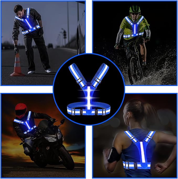Led Reflective Vest Running Gear,USB Rechargeable Light Up High Visibility Running Vest,6-11hrs Light with Adjustable Waist/Shoulder for Runners Walkers