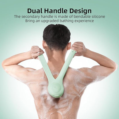 Electric Body Brush Back Scrubber for Shower, Waterproof Long Dual Handle Power Body Scrubber with 3 Heads, Rechargeable Bath Brush & 2 Speeds, for Cleansing, Exfoliating and Massaging Skin