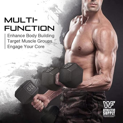 WF Athletic Supply Cast Iron Solid Hexagon Gray/Black Dumbbells, Strength Training Free Weights Set of 2 for Women and Men, Hand Weights Sold by Pairs, Multi-Select Size Options Available