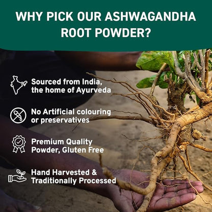 HANDPICK Ashwagandha Root Powder (397g/14oz) No Fillers, No Additives | Finest Grade A Root Powder - Withania Somnifera | Non-GMO & Raw from India
