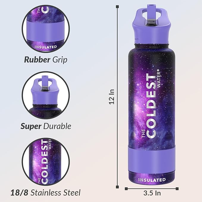 Coldest Insulated Water Bottle with Straw Lid - Stainless Steel Metal Insulated Bottle for Men & Women (Astro Purple, 40 oz)