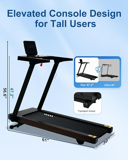 Foldable Treadmill with Auto Incline - 4 Hp 18.9 Inch Wide Treadmills for Home Seniors, 400 Lb Capacity, Backlit Knob Led Display, Shock Absorbent, Bluetooth App and Speaker, 12 Mph Speed