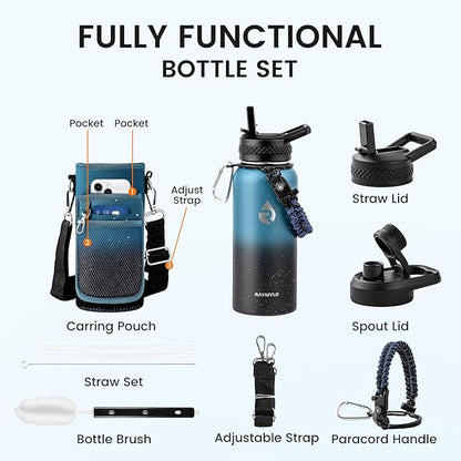 32oz Insulated Water Bottle, Triple Wall Vacuum Stainless Steel Water Bottles - Keeps Cold 48H, Reusable Metal water flask Jug for Gym, Sports, Camping, Hiking,Travel, Midnight Blue Speckle