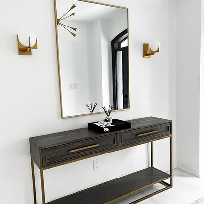 27x40 Inch Orange Gold Bathroom Mirror for Wall, Aluminum Frame Rectangle Rectangular Vanity Mirror, Modern Large for Bedroom, Living Room, Horizontal or Vertical