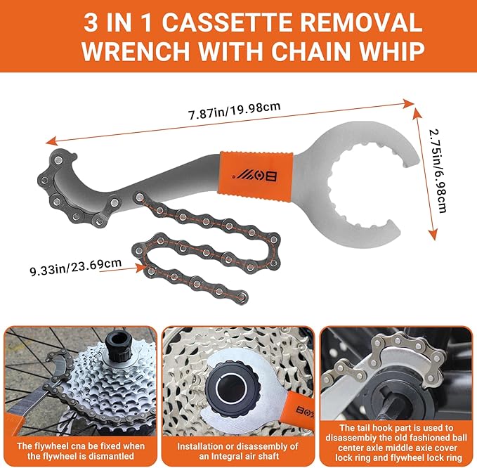 FOUUAAOOU Bike Tools Kit, Has 3 in 1 Bike Cassette Removal Tool, Bike Pedal Wrench, Bicycle Crank Removal Tool, Bottom Bracket Remover and Rotor Lockring Removal Tool, Bike Repair Tool Set