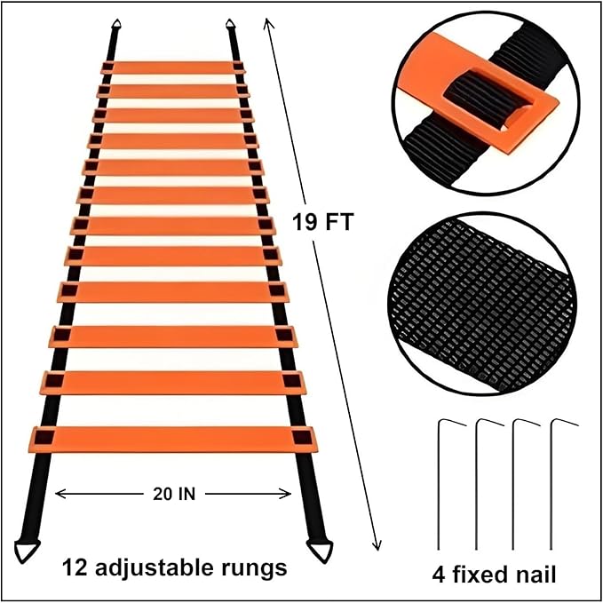 20 Pcs Sport Agility Ladder Speed Training Equipment Set,with 19FT Agility Ladder,Running Parachute,12 Soccer Cones for Kids Youth Adults Basketball Football Soccer Training