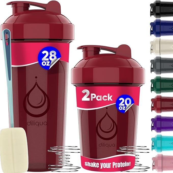 4 PACK, 28 oz & 20 oz Shaker Bottles for Protein Mixes | BPA-Free & Dishwasher Safe | Protein Shaker Bottle | Shaker Cups | Leakproof Blender Shaker Bottle Pack (28 & 24 oz Red)