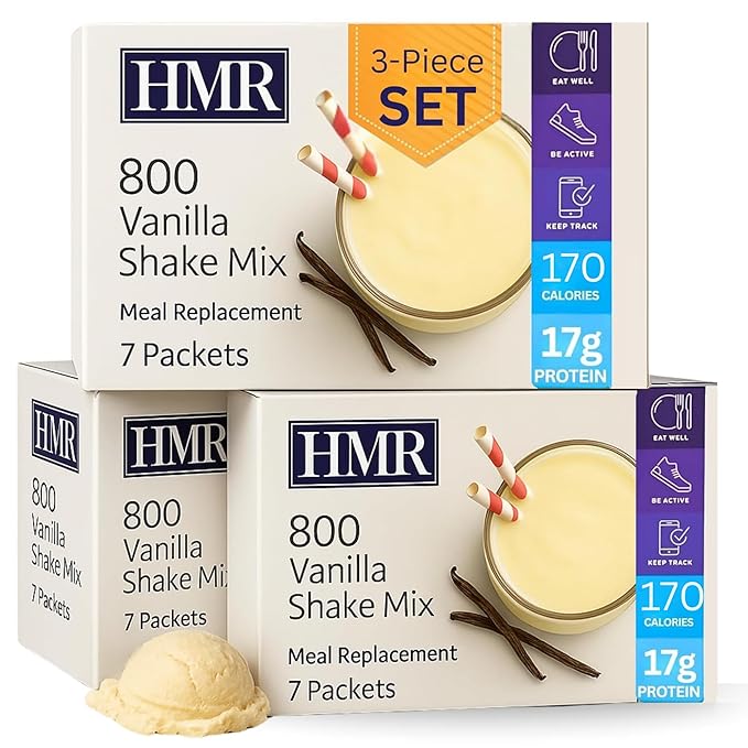 3-Pack HMR 800 Shake Meal Replacement Mix | Vanilla Shake Powder to Support Healthy Weight Loss | 17g of Protein | Easy to Make | Low Calorie Food | Triple Pack, 21 Single Serves
