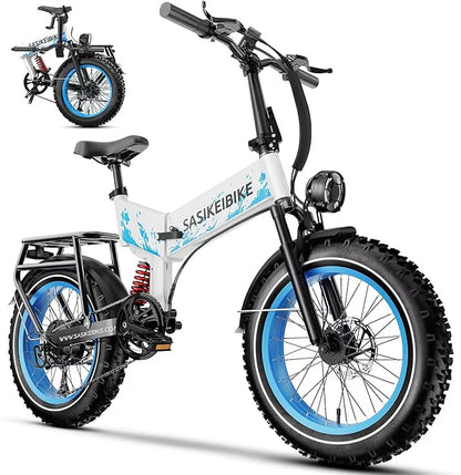 Folding Electric Bike for Adults, 20'' 1500W Peak Fat Tire Ebike, Up to 70 Miles 30+MPH Electric Mountain Bike with 52V 20AH Removable Battery, Dual Suspension, 7-Speed,UL Certified