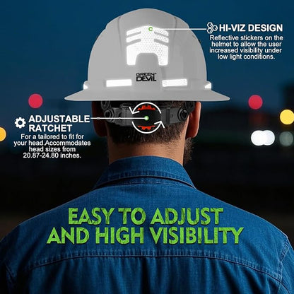 GREEN DEVIL Matrix Full Brim Hard Hat with Headlight Vented Construction Safety Helmet OSHA Approved Cascos De Construccion Work Hardhat for Men&Women