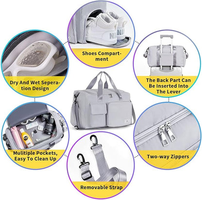 FIORETTO Women's Gym Duffle Bag with Shoes Compartment, 37L Capacity, Ideal for Travel, Gym, Sports, Duffel, Weekender