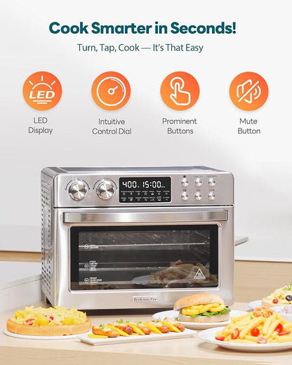 28QT Air Fryer Toaster Oven Combo, Large 12-in-1 Convection Countertop Oven with Next-Gen HeatWave Convection, 3-Layer Cooking, Rotisserie for Chicken, Fits 11" Pizza, Full Accessorie, Stainless Steel
