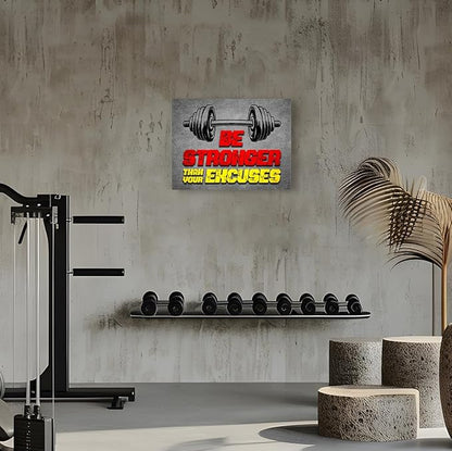Gym Quotes Wall Art,Inspirational Workout Wall Decor,Be Stronger Than Your Excuses Canvas Wall Art for Home Gym Exercise Fitness Room