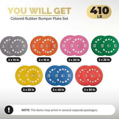 2 Inch Bumper Plates，10-500lbs，Barbell Rubber Olympic Weight Plates Set for Home Gym, Strength Training & Weight Lifting, Multiple Options Colors