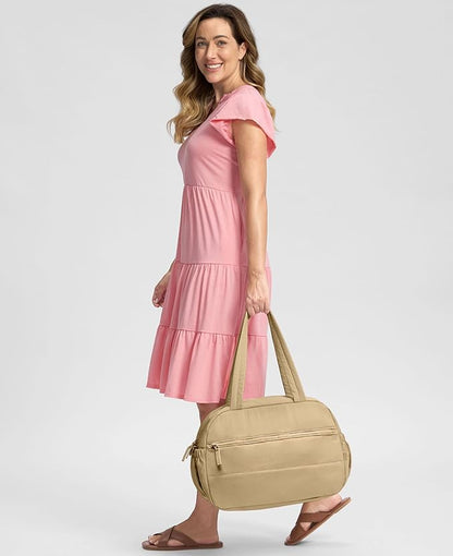 Gym Bag for Women, Travel Duffle Bags with Wet Pocket, Lightweight Carry on Bag Overnight Weekender Duffel Bag, Water Resistant (Camel)