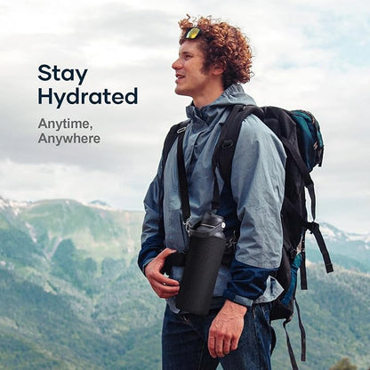 BUZIO Double Wall Stainless Steel Sports Wide Mouth Water Bottle, BPA-Free Flex Cap and Straw Lid, 40 Ounces & 32 Ounces Water Bottle, Sea Breeze