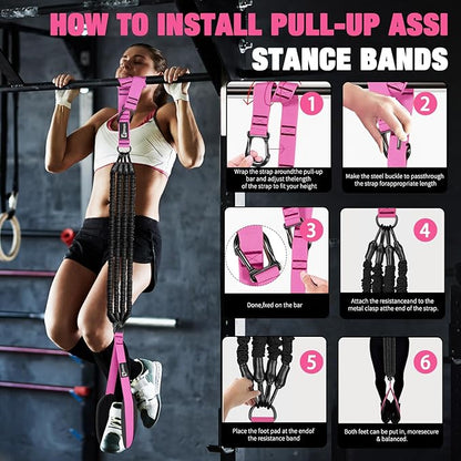 Pull Up Assistance Bands,Up to 300 lbs Assistance,Adjustable Heavy Duty 4 Resistance Bands for Pull up, with Feet/Knee Rest, Handle and Door Anchor for Home Gym Fitness Exercise Strength Training