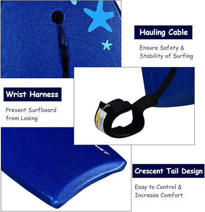 Goplus 41''/37''/33'' Lightweight Body Board for Beach, Surf Board with EPS Core, XPE Deck, HDPE Slick Bottom, Wrist Leash, Bodyboard for Kids Adults Surfing