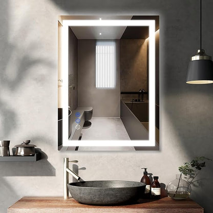 LED Bathroom Mirror with Lights Mirrors Smart Vanity 32x24 in,Anti-Fog,3 in,Anti-Fog,3 Colors Dimmable,CRI95+, Touch