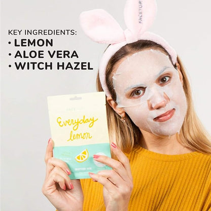 FACETORY K Beauty Face Mask Skin Care - Everyday LEMON Brightening Sheet Mask | Plant-Based with Lemon Extract (5 Pack)