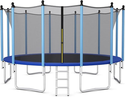 GYMAX Trampoline, 8FT 10FT 12FT 14FT 15FT 16FT Recreational Trampolines w/Safety Enclosure Net & Ladder - ASTM Certificated, Outdoor Trampoline for Kids and Adults