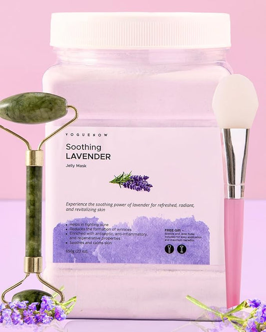 Jelly Face Mask for Facials - Lavender Hydrating, Brightening & Nourishing Jelly Mask with Free Jade Roller & Spatula | Professional Hydrojelly Masks | Vajacial Jelly Mask | 23 Oz Jar Skin Care