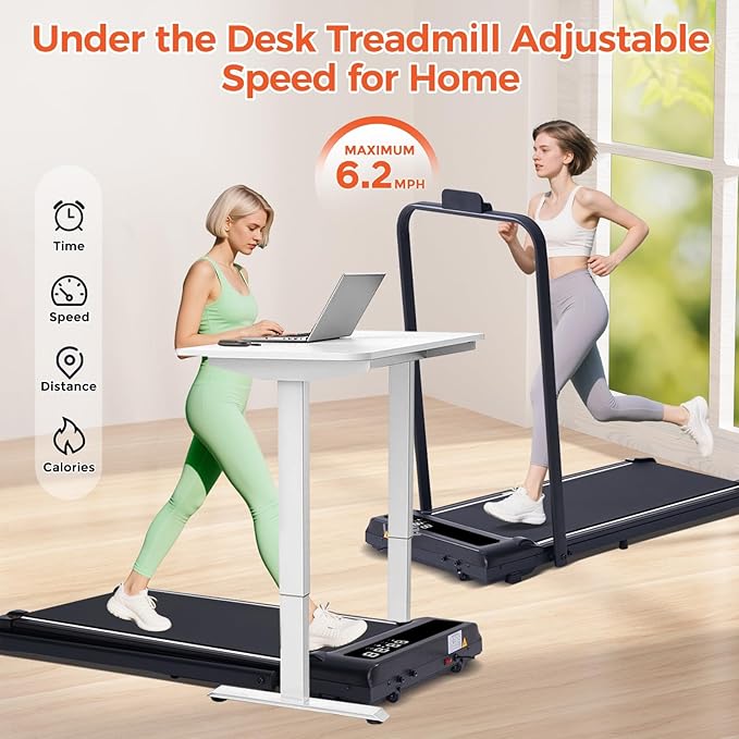 Folding Walking Pad Treadmill with Handle Bar, 3.5HP Compact Portable Foldable Walking Pads Treadmill with Handles, Electric Small Treadmills for Home Office Apartment, LED Display, 400 LBS Capacity