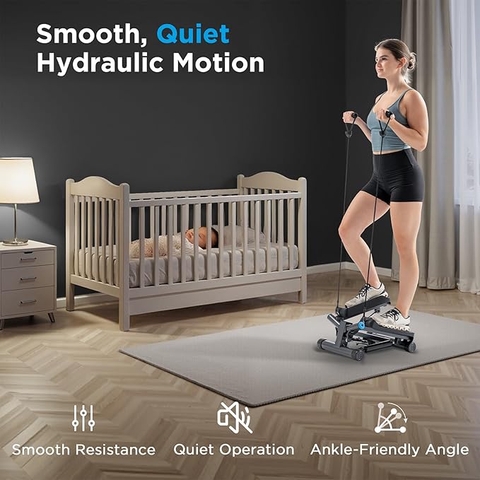 JLL Smart Twist Stepper Machine with Resistance Bands, Space-Saving Portable Mini Stair Stepper for Home, Full Body, Golden Exercise Angle, Dual Hydraulic Quiet Resistance, Adjustable Height,Bluetooth