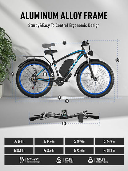 Ebike for Adults Electric, 52V 19.2Ah/32Ah, Peak 2000W/2500W E-Bike, 36/40MPH, 70 Miles/100Miles Long Range, Hydraulic Disc Brake, Off Road Snow Mountain E-Bike, 24"/26" Fat Tire Fast Electric Bicycle