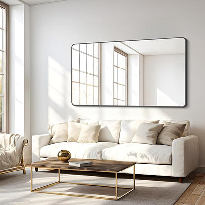 FORBATH Bathroom Mirror 30" x 55", Large Rectangular Wall Mirror with Black Aluminum Frame Rounded Corner, Wall Mounted Mirror for Bathroom Bedroom Entryway Living Room