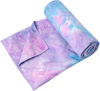 Eunzel 2 Pack Hot Yoga Towel Non Slip Yoga Mat Towel Non-Slip Sweat Absorbent Microfiber Towel for Hot Yoga, Pilates and Workout 72" x 26.5", Purple & Blue/Purple & Green