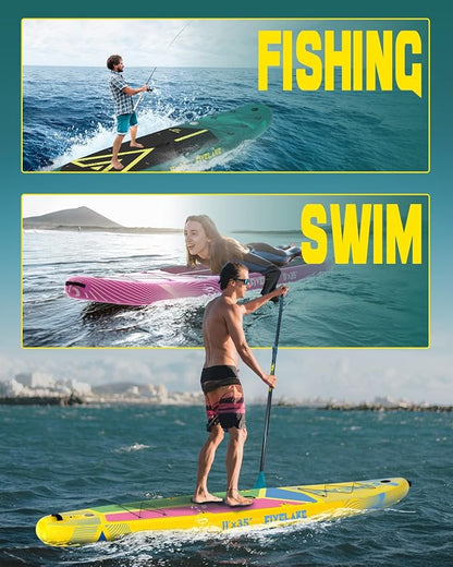 Inflatable Stand Up Paddle Board 11' x 35'' x 6'' Wide Stable Design,SUP Paddleboard Capacity 430lb for Adults Youth 120L Backpack,Carrying Strap,Double Action Pump,Waterproof Bag