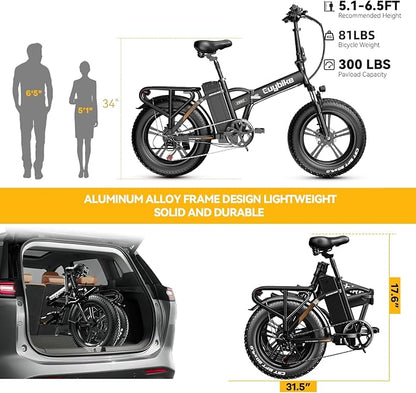 1000W Folding Electric Bike, 48V 20AH Large Removable Battery E Bike,30+MPH, 80 Miles Max Range, 20" Fat TireElectric Bike for Adults, Adult Electric Bicycles for CommuteBeach Snow