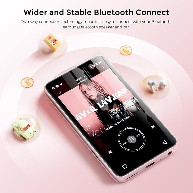 160GB MP3 Player with Bluetooth and WiFi, innioasis Music Player with Spotify,Pandora,Amazon Music,4" Touch Screen Android MP4 MP3 Player for Kids with Libby,Audible,Spotify Kids (White+Pink)