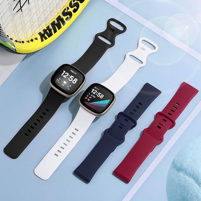 Getino Compatible with Fitbit Sense 2/ Sense Bands/Versa 3/ Versa 4 Band Women Men, Silicone Sport Accessories, Band for Fitbit Sense/Sense 2/ Versa 4/ Versa 3 Smartwatch, Small Black/Navy/Red/White