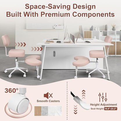 Meditation Chair Cross Legged ADHD Office Chair for Adults with Wheels Ergonomic Back Support and Leg Rest for Multi Position Criss Cross Sitting Kneeling and Yoga Height Adjustable, Leather Style