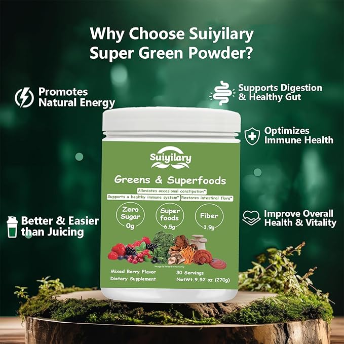 Greens Superfoods Powder for Digestive Health, Sugar Free Super Greens Powder, Spirulina, Chlorella for Bloating & Gut Support, Daily Support for Women, 30 Servings, Mixd Berry