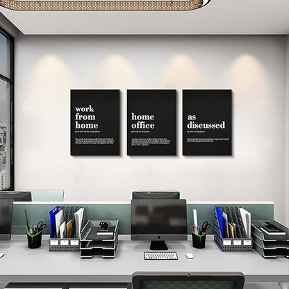 Framed Office Decor Canvas Wall Art Positive Quote - Office Black Large Wall Art, Quotes Poster, Positive Motivational Artwork Set of 3 Prints, Inspirational Wall Art Painting