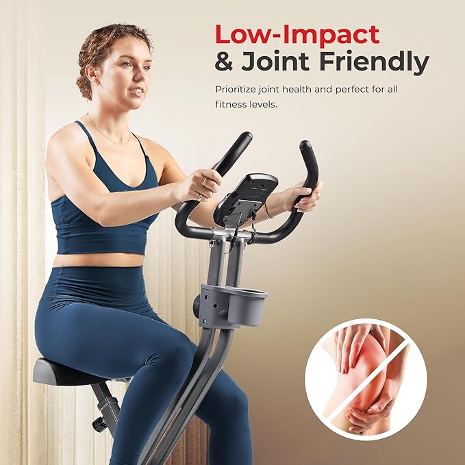 Sunny Health & Fitness Smart Folding X-Bike, Portable Compact Exercise Bike for Indoor Cycling Workout, Home Cardio Training Machine, Free SunnyFit App Bluetooth Connect, Optional Foldable Recumbent