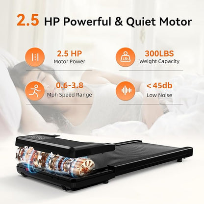 SupeRun Walking Pad, Under Desk Treadmill, 3 in 1 Portable Treadmill with Remote Control LED Display, 2.5 HP Quiet Walking Jogging Machine for Office Home Use, 300 Lbs Capacity
