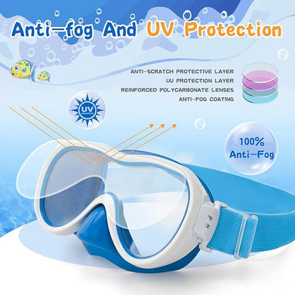 Kids Swim Goggles with Nose Cover, Anti-Leak Swim Mask with Elastic Fabric Strap, UV Protection Swimming Goggles for Kids