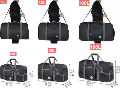 WANDF Foldable Travel Duffel Bag 60-120L Duffle Carry on for Women and Men