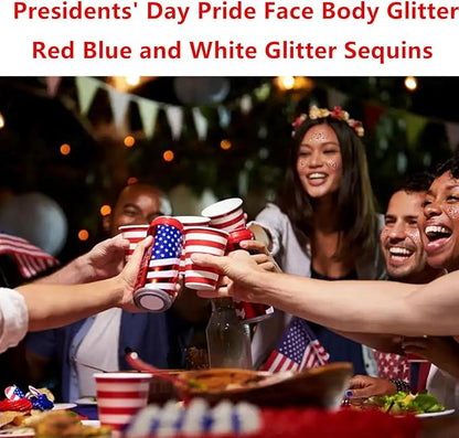 Go Ho Red White and Blue Body Glitter Set,4th of July Outfits for Women Reflective Glitter Makeup,Face Glitter Gel,Holographic Long Lasting Chunky Sequins Glitters,4th of July Accessories