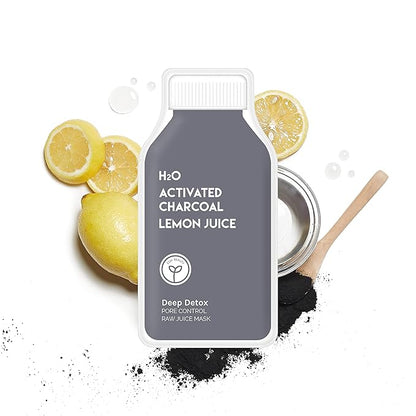 ESW Beauty Deep Detox - Pore Control Raw Juice Face Mask (6-Pack) - Clarifying with Activated Charcoal, Lemon Juice & H2O for Acne-Prone Skin - Detoxifies & Minimizes Pores