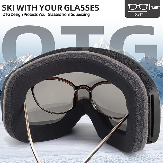 Freela Ski Goggles OTG Men Women, Over Glasses Snow Snowboard Sports Goggles for Adult Youth 100% UV400 Protection Anti Fog